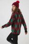 Women's Round Neck Diamond Patterned Knitwear Burgundy Sweater - 6