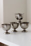 Set of 4 Silver Metal Footed Presentation Bowls / Forged Pattern Silver Footed Serving Dishes