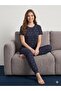 Summer Women's Patterned Combed Cotton Pajama Set - 3