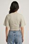 Stone Crew Neck Gathered Waist Bat Sleeve Crop Blouse - 7