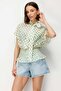 4924 Women's Vintage Polka Dot Scarf Collar Gipeli Chiffon Blouse Water Green - 4