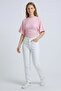 Pink Crew Neck Gathered Waist Bat Sleeve Crop Blouse - 3