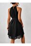 Women's Off-The-Shoulder Turtleneck Waist Belted Short Chiffon Dress - 3
