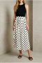 Women's Beige Black Polka Dot Skirt with Oval Linen Hem Yy101395 - 7