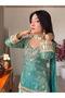 Blue Fendy Silk Embroidered Sharara Suit with Mirror Work - HRT7952 | Blue - 2