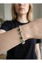 Silver Color Green Zircon Stone Ivy Leaf Design Steel Bracelet - Tarnish Resistant - 20cm - 2