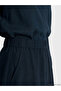 Modest Navy Blue Elastic Waist Linen Blend Flared Skirt - 4