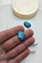 Aqua Blue Oval Gold Women's Earrings - 2