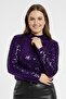 Women Mock Neck Sequin Long Sleeve Top, Purple
