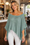 Women's Asymmetrical Cut Transparent Soft Textured Cotton Light Mint Knitwear Cape Poncho - 5
