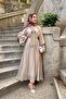 Women's Collar Tie Detailed Maxi Skirt Set Mink