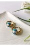 Turquoise Daisy Flower Detailed Hoop Steel Earrings 2 cm - 2