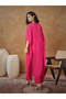 Fuchsia Embroidered Kaftan, Cami and Straight Pants Set - 6
