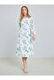 White All Over Print Keyhole Neck Midi Dress - 3