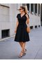Women's Short Sleeve Collared Waist Belted Short Janjan Crepe Short Dress - 3