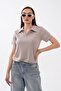 Half Zipper Stone Crystal Short Sleeve T-Shirt - 4
