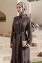 Shirt Collar Ribbed Bitter Brown Dress - 2