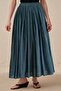 Green Elastic Waist Lined Tencel Flared Skirt - 4