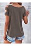 Women's Short Sleeve V Neck Stripe Detail Viscose Blouse - 3