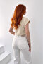 Women's Cream Crew Neck Short Basic T-Shirt Nj137 - 4