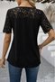 Women's Short Sleeve Lace Detailed Side Buttoned Waffle Blouse - 4