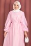 Ruffled Sleeves Belted Hijab Dress Pink - 2