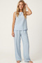 Blue Thick Strap Blouse Elastic Waist Pants Woven Modal Top-Bottom Set 8051 - 3
