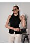 Women's Black Mandarin Collar Embroidered Sleeveless Shirt Pc6143 - 4
