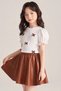 Girl's Set with Bow, Cotton Top and Elastic Waist Shorts Skirt Set, Casual Stylish Combination - 3