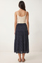Floral Thin Summer Viscose Skirt Lub0371 Dark Blue White - 5