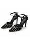 10 cm Heeled Suede Stone Detailed Pointed Toe Ankle Strap Evening Dress Shoes