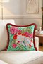 Red Japanese Fish Fringed Throw Pillow Cover - Green Background with Red Tassels Pillowcase - 3