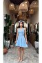 V-Neck Blue Slim Fit Mini Dress-Tight Fit - 2