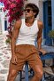 Men's Cargo Pocket Pleated Brown Linen Summer Shorts Ls-93070 - 4