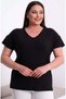 Women's Black Plus Size Transparent Back Stone Embellished V-Neck Short Sleeve Stretchy Blouse - 4