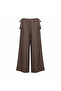 Women's Brown Wide Leg Linen Blend Trousers