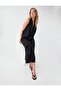 Black V-Neck Midi Dress with Flywheel Detail