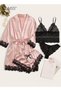 4 Pack Women's Nightwear Set, Lace Trimmed Lightweight Silk Satin Sleepwear Pajama, Ladies Summer Br