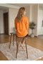 Women's Oversize Cut Woven Linen Long Sleeve Orange Shirt 100% Cotton - 5