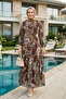 Women's Embroidered Patterned Chiffon Milk Coffee Dress - 2