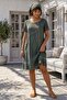 Khaki Pool Collar Short Sleeve Pocketed Lined Embroidered Washable Casual Cotton Woven Dress 105 52 - 2