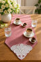 5-Piece Red Gingham Runner and Coffee Serving Set – Stylish Table Set with Lace Embroidery - 4