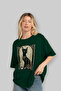 For the Sake of Cat 86 Front Cat Printed Green Oversize T-Shirt 100% Cotton Unisex Cat Lover Premium Design - 4