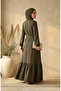Bubble Fabric Dress with Elastic Sleeves and Belt 0510-07 Khaki - 5