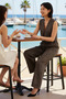 Women's Large Size V-Neck Sleeveless Vest Pants Set Flared Cotton Woven Striped Pattern Relaxed Fit - 3