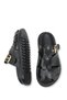 Black Leather Women's Slippers with Orthopedic Sole and Gold Buckle - 3