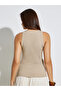 Beige Solid Basic Ribbed Casual Tank - 5