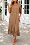 Women's Short Sleeve Crew Neck Tassel Zigzag Patterned Midi Viscose Dress