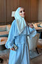 Baby Blue Skirt Suit with Sleeve and Collar Detail - 3