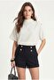 Women's Rachel Modal Gold Button Detailed Bat Sleeve High Neck Knitted Ecru Blouse - 4